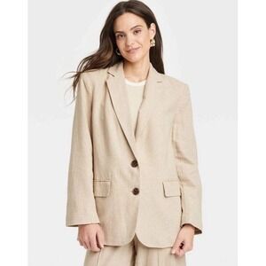 A New Day Linen Blend Oversize Blazer Casual Office Career Jacket Beige Medium